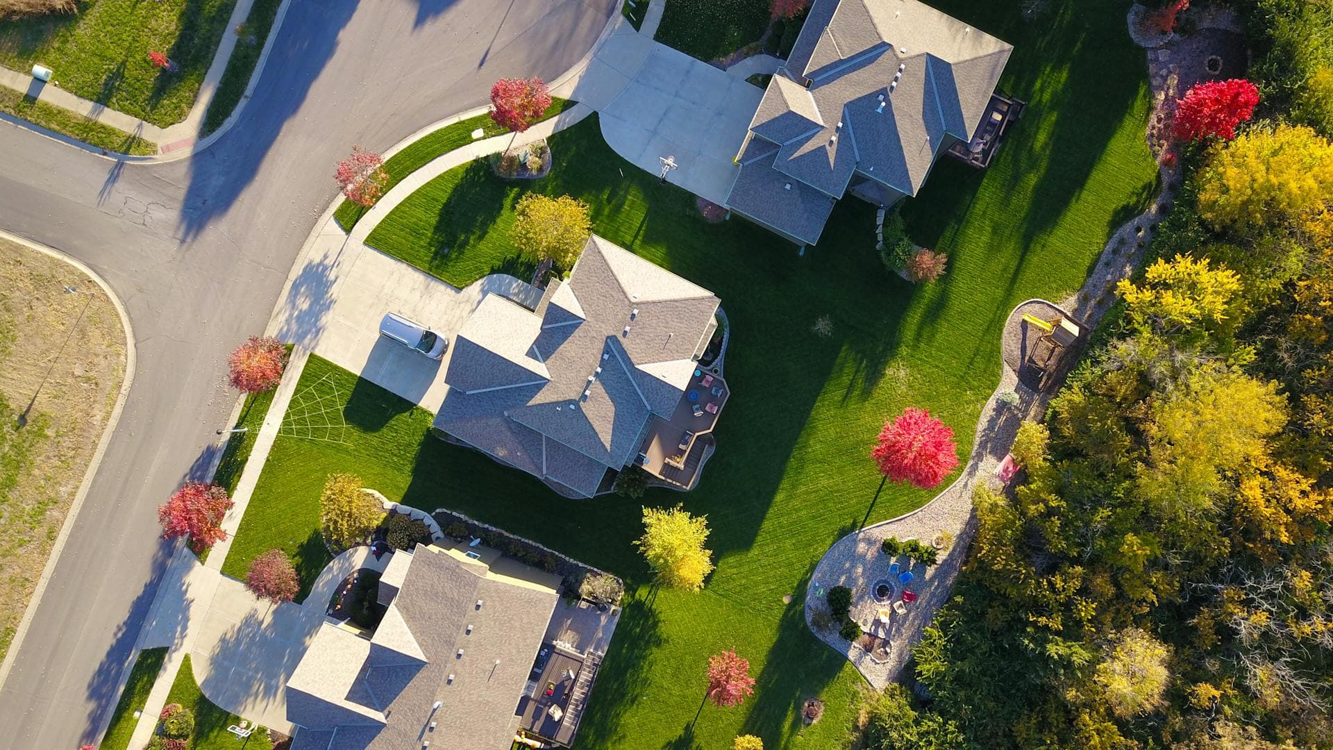 Aerial view of rooftops across Devon