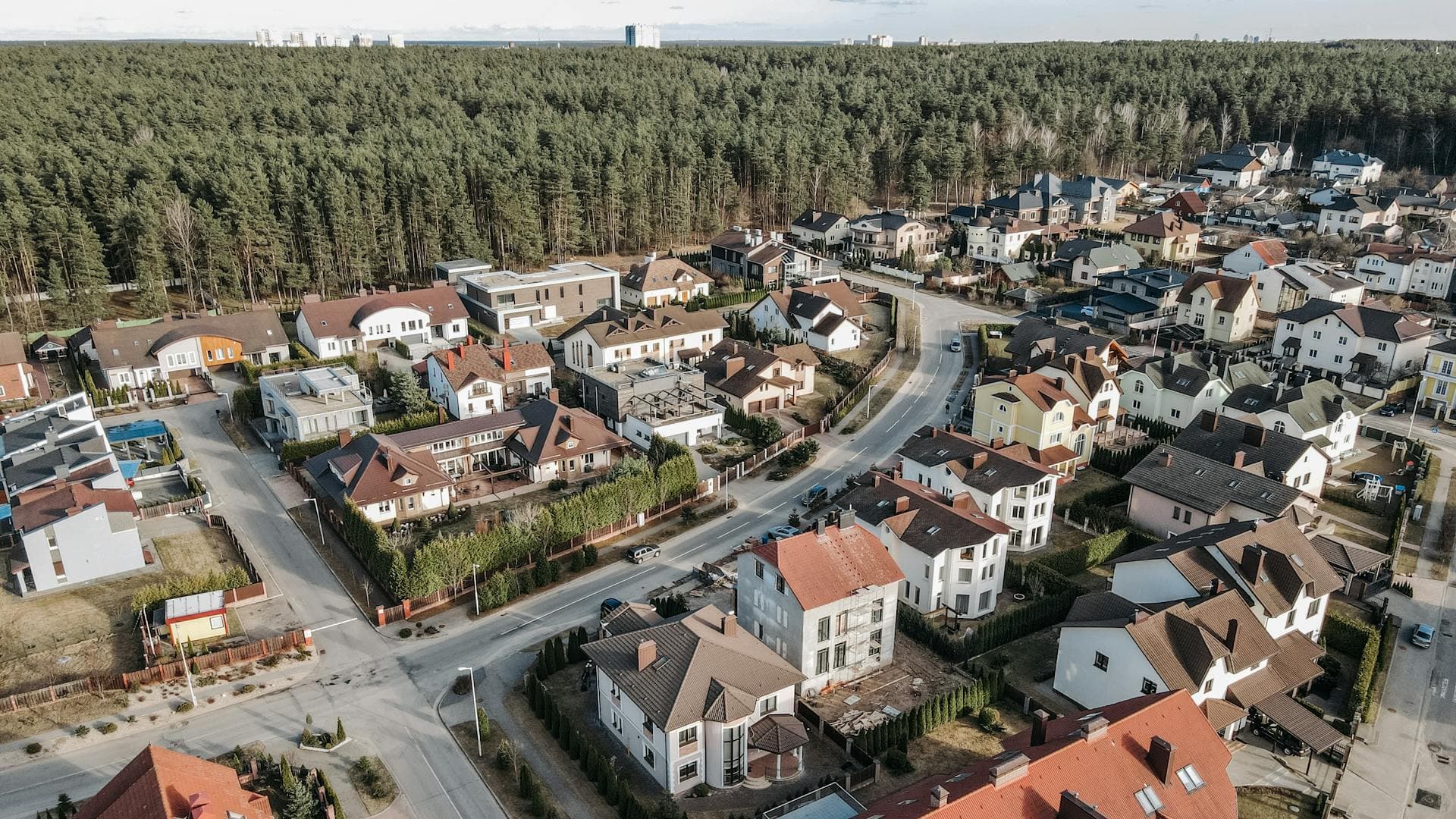 Aerial view of residential properties in Devon